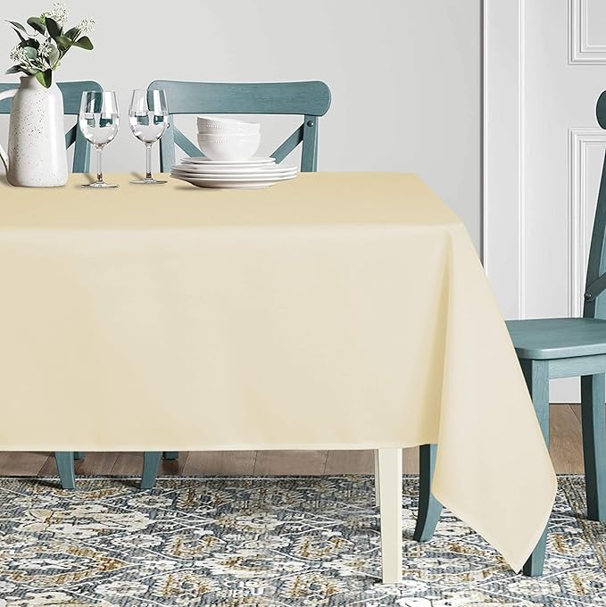 sancua Rectangle Tablecloth - 60 x 84 Inch - Stain and Wrinkle Resistant Washable Polyester Table Cloth, Decorative Fabric Table Cover for Dining Tables, Buffet Parties and Camping, Beige
