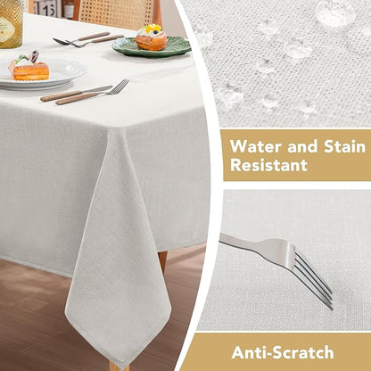H.VERSAILTEX Linen Table Cloths Rectangle 60 x 84 Inch Premium Tablecloth Spill-Proof Waterproof Table Cover for Dining Buffet Feature Extra Soft and Thick Fabric Wrinkle Free, White