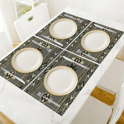 Aztec Southwest Placemats Rustic Tribal Geometric Decorative Table Mat Antique Native Heat Resistant Place Mats for Dining Kitchen Party Holiday Decor 12x18Inch Set of 6