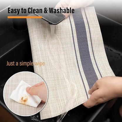 Winknowl Placemats Set of 8, Heat Resistant Non-Slip Vinyl Woven Table Mats for Dining Table, Washable Durable Elegant Place Mats for Kitchen Indoor/Outdoor Use (Beige Blue)