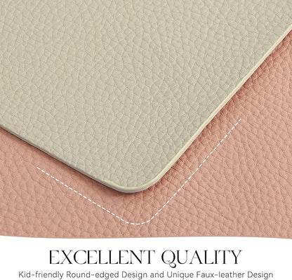 MOSAYT Vinyl Placemats Set of 4, Heat Resistant Place Mats 100% Waterproof Washable & Wipeable Faux Leather Reversible Table Mats for Kitchen Dining Party Indoor Outdoor, 12" x 17", Beige/Pink