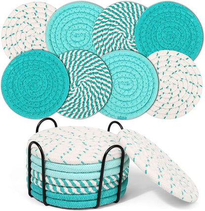 8 Pcs Coasters for Drink with Holder, 4 Colors Absorbent Coasters for Drinks by Mckanti