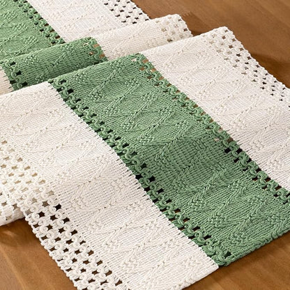 Ivory & Sage Boho Table Runner Macrame Woven Table Runner 12x90 Inch | Small - Image 2
