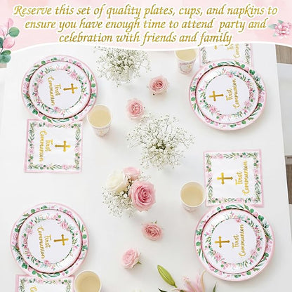 Pickmesh 250 Pcs Pink First Holy Communion Disposable Tableware Set God Bless - Image 4