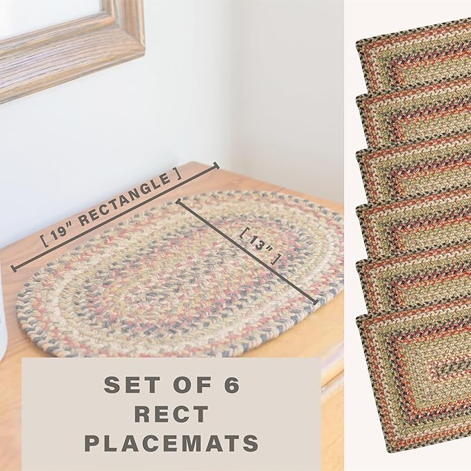 Homespice Kingston Dining Placemats, Warm Country Decor, Set of 6, Multicolor - 13x19 Rectangle Table Mats - Vibrant Colors, Durable, Easy to Clean and Protects Furniture