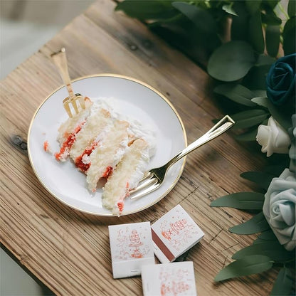 Festiva 200Pcs Gold Dessert Plates 6.3" with Forks 5"- Small Disposable Dessert/Cake/Appetizer Plates Plates- serve 100 guests include 100Plates 100Forks for Wedding & Easter Party &Valentine's Day