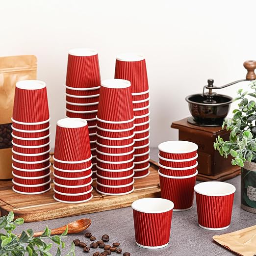 Yaomiao 200 Pcs 4 oz Disposable Espresso Coffee Cups Ripple Corrugated Paper - Image 3