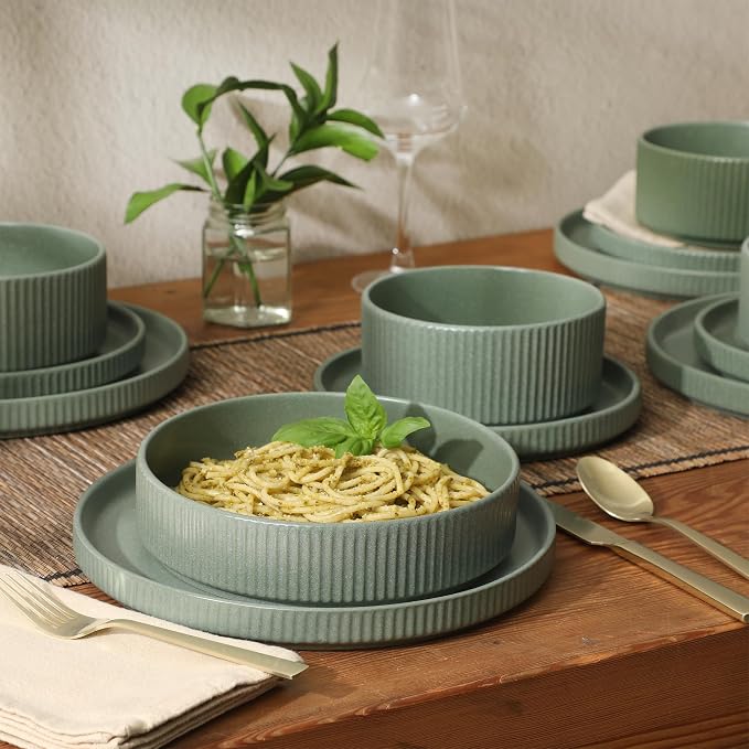 Gibson Elite Deerfield 16-Piece Stoneware Dinnerware Set – Matte Green - Image 5