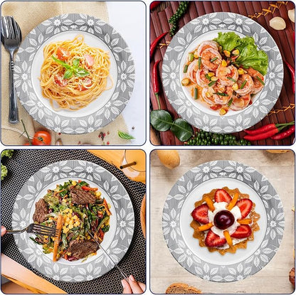 JOLLY CHEF 10 inch 140 Pack Disposable Paper Plates,Soak Proof, Cut Proof, Heavy Duty Printed Paper Plates for Everyday Use