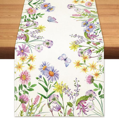 Spring Summer Wildflower Table Runner Lavender Butterfly Burlap Table Runners by BEAUTYROMANCEFORYOURLIFE