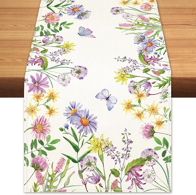 Spring Summer Wildflower Table Runner Lavender Butterfly Burlap Table Runners by BEAUTYROMANCEFORYOURLIFE