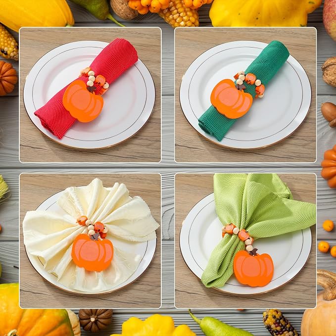 KPOSIYA Fall Thanksgiving Napkin Rings Set of 12, Pumpkin Maple Leaf Napkin - Image 4