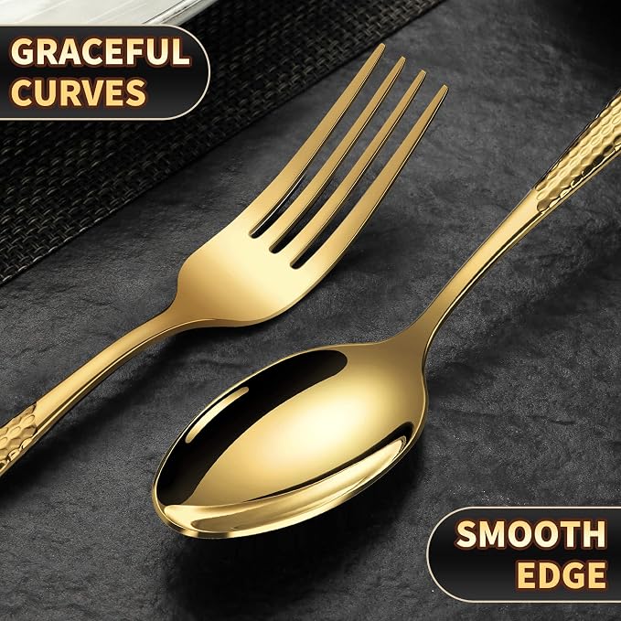 20-Piece Hammered Gold Silverware Set - Image 8
