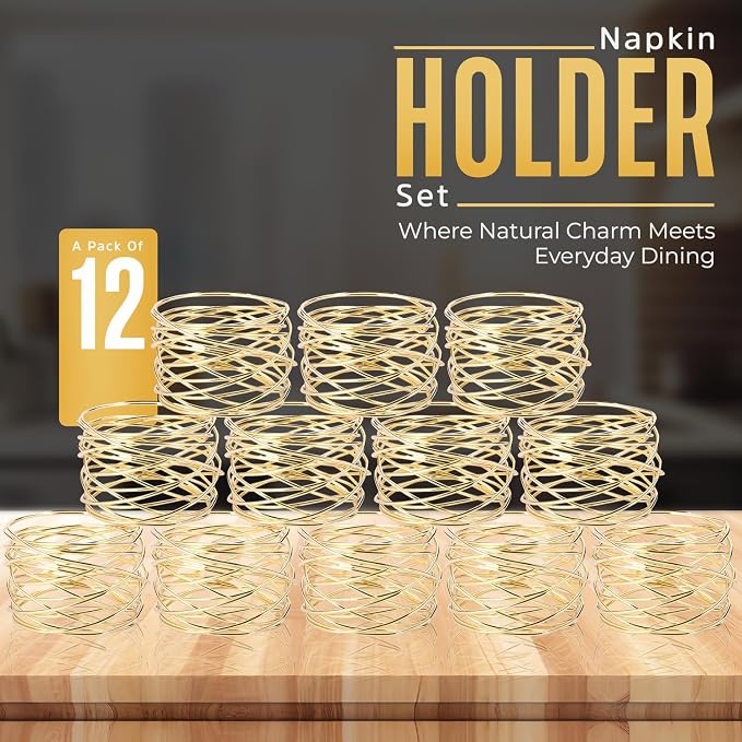 Gold Napkin Rings Metal Napkin Ring Set of 12 Napkin Holder - Image 2