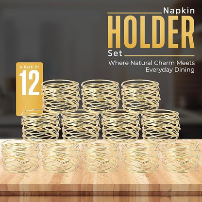 Gold Napkin Rings Metal Napkin Ring Set of 12 Napkin Holder - Image 2