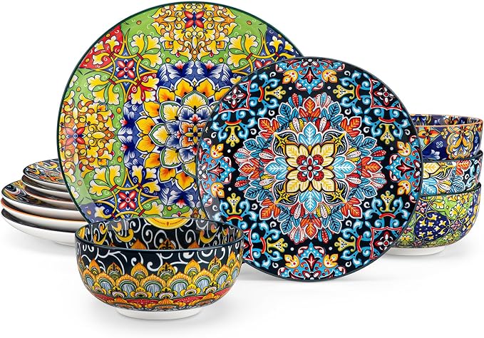 vancasso 12 Pieces Dinnerware Sets, Plates and Bowls Set, Porcelain Dishes Set by vancasso