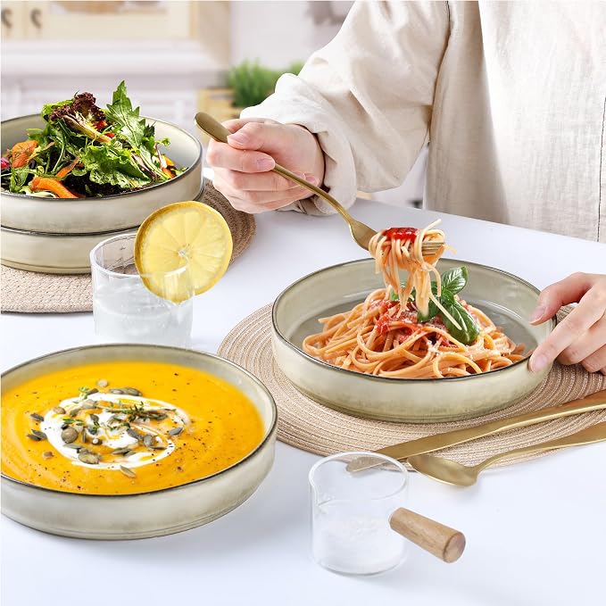 LIANYU Stoneware Pasta Bowls, 8.25’’ Large Bowl Sets of 4 | Round Shallow - Image 3