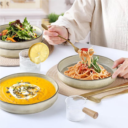 LIANYU Stoneware Pasta Bowls, 8.25’’ Large Bowl Sets of 4 | Round Shallow - Image 3