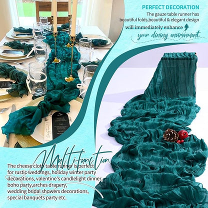 Showgeous 2 Pack Teal Cheesecloth Table Runners Boho Wedding Decor | Rustic - Image 6