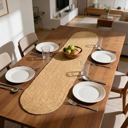 Encasa XO Handwoven Jute Table Runner, Center Table 12"x54" Jute Natural Bleach - Image 3