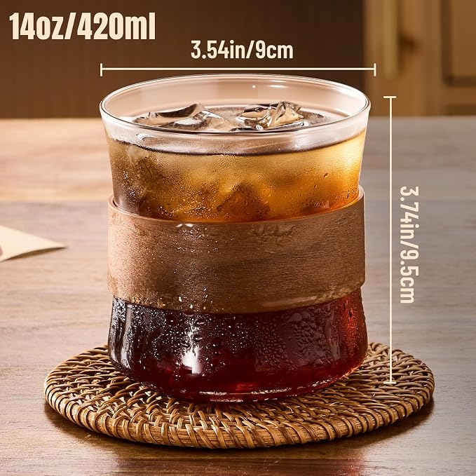 PARACITY Espresso Cups Set of 2, 14 oz Borosilicate Glass, Wooden Rings | Clear - Image 2