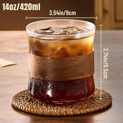 PARACITY Espresso Cups Set of 2, 14 oz Borosilicate Glass, Wooden Rings | Clear - Image 2