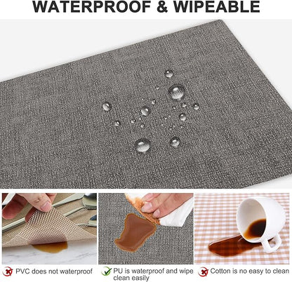 Leather Heat Resistant Placemats Set of 6 Waterproof Wipeable Washable PU Table Mats,Easy to Clean Anti-Slip Place Mats (Smokey Grey, 6)