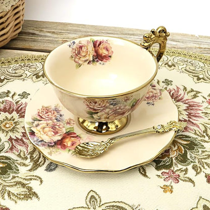 fanquare 15 Pieces British Porcelain Tea Set, Floral Vintage China Coffee Set - Image 5