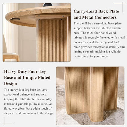 T4TREAM 47" Fluted Round Dining Table for 4-6, Mid-Century Modern Kitchen Table with Thickened Edge & Sturdy Pedestal Base for Kitchen Living Room,Natural Oak(Table Only)