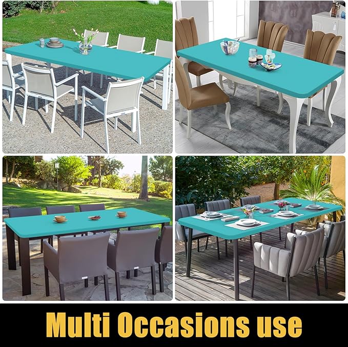 Smiry Rectangle Picnic Table Cloth, Waterproof Elastic Fitted Tablecloths for 5 Foot Tables, Washable Polyester Table Cover for Camping, Indoor and Outdoor (Turquoise, 30"x60")