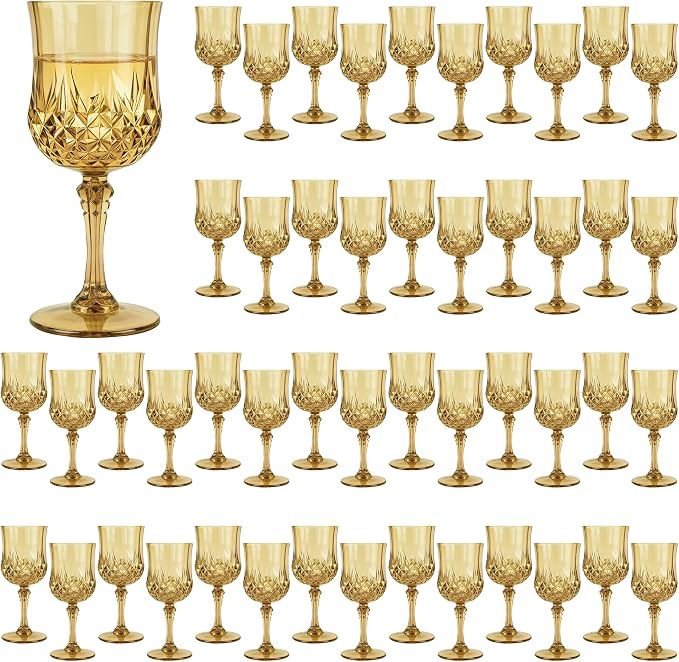 48Pack Plastic Wine Glasses, 7oz Vintage Goblets by LEYIQU