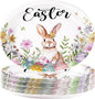 50PCS Easter Oval Paper Plates Easter Decorations 10" X 12" Large Easter Bunny Paper Plates Disposable Easter Party Plates Bunny Egg Flowers Tableware for Spring Easter Holiday Party Supplies