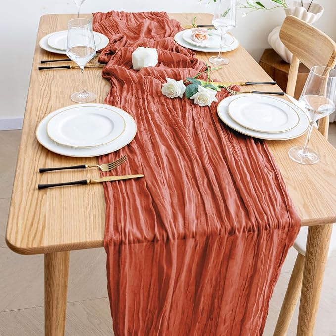 Cheesecloth Fall Table Runner Terracotta 10FT Boho Gauze Runners | 120 Inch - Image 6