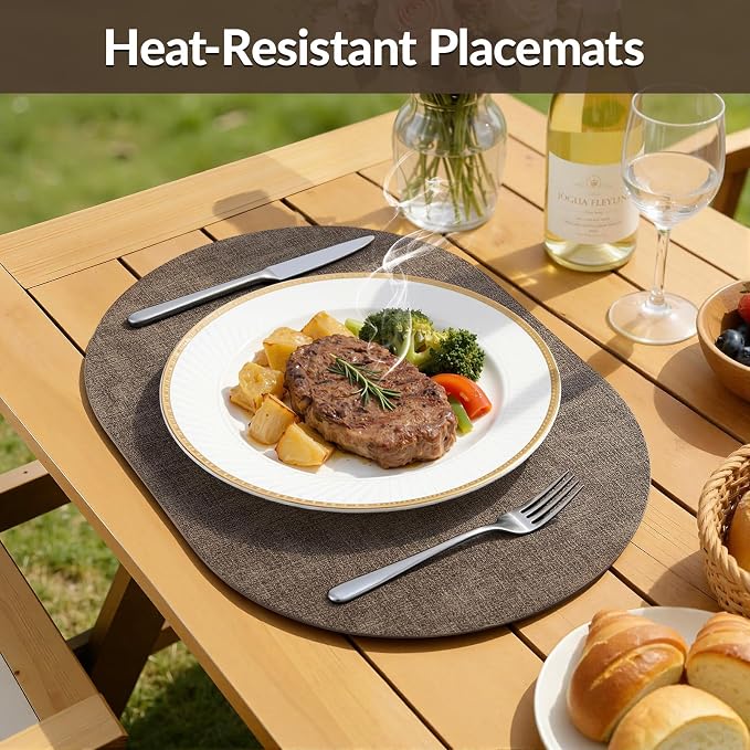 Placemats Set of 4, 11.8 x 17 Inch, Dark Brown | Heat Resistant Oval Faux - Image 4