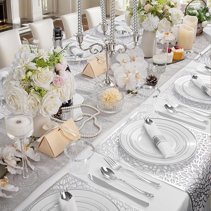 175PCS Sliver Plastic Plates - Image 2