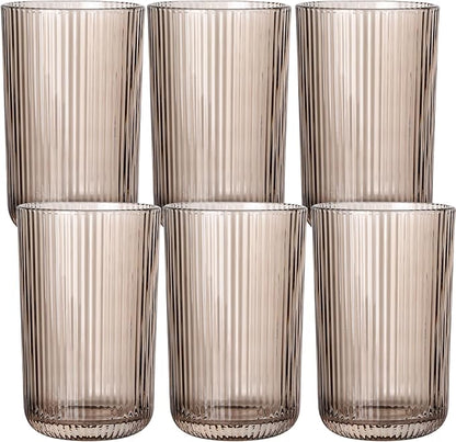 Gray Ribbed Highball Glasses Set of 6, 13.2oz Smokey Gray Colored Glassware by Vintacicle