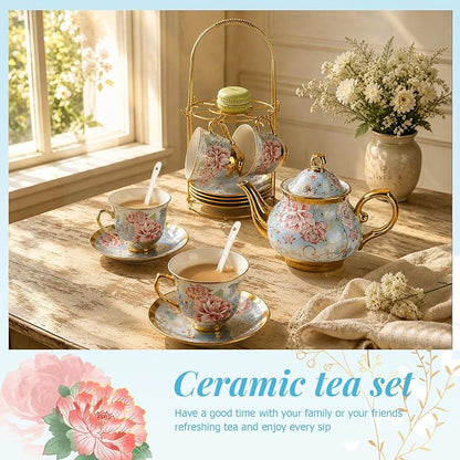 20-Piece Porcelain Tea Sets for Adults, Includes Tea Cups and Saucers, Spoons & - Image 5