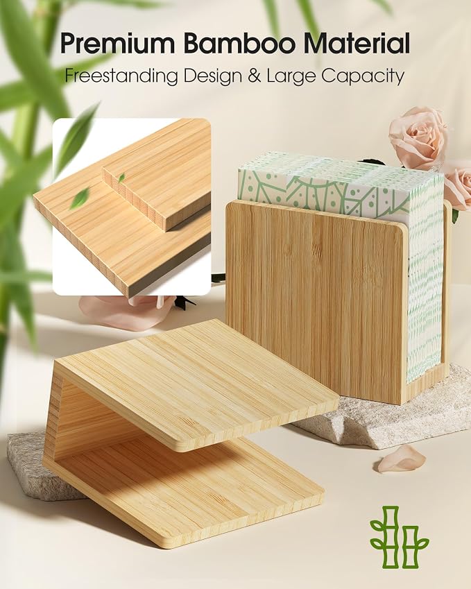 MaxGear Bamboo Napkin Holder for Tables, Wooden Tabletop Tissue Holder | Fits - Image 2