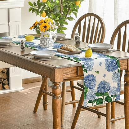 Artoid Mode Watercolor Hydrangea Table Runner, Spring Summer Seasonal Kitchen - Image 3