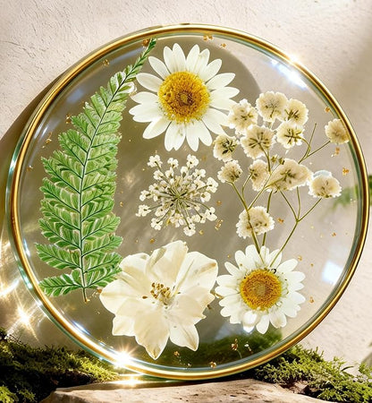 Oqplog Resin Drink Coaster for Desk Coffee Table-White Cute Dried Flowers Cup by Oqplog