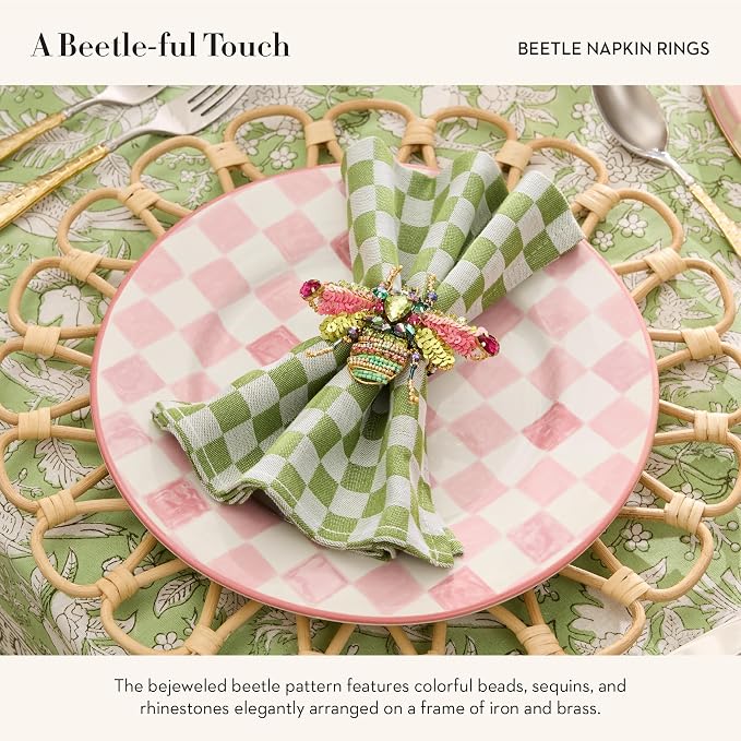 MACKENZIE-CHILDS Metal and Bead Napkin-Ring Set, Beetle | Handcrafted design - Image 3
