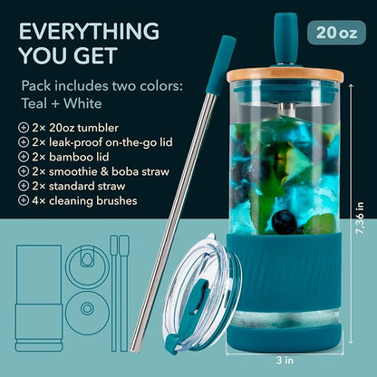 Pandaloo® Glass Cups With Lids and Straws -20 Fl Oz- Perfect Size Iced Coffee - Image 2