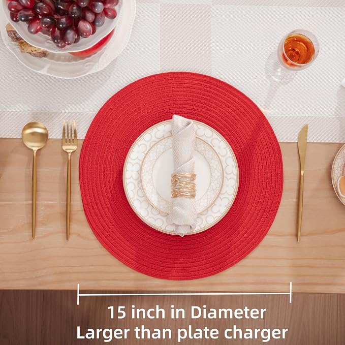 SHACOS Round Placemats Set of 4 Non Slip Washable Place Mats 15 inch Cotton - Image 4