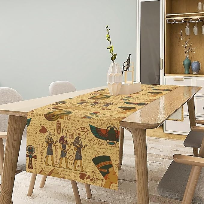 Vintage Ancient Egypt Table Runner Old Egypt Hieroglyphics African Pharaoh - Image 2