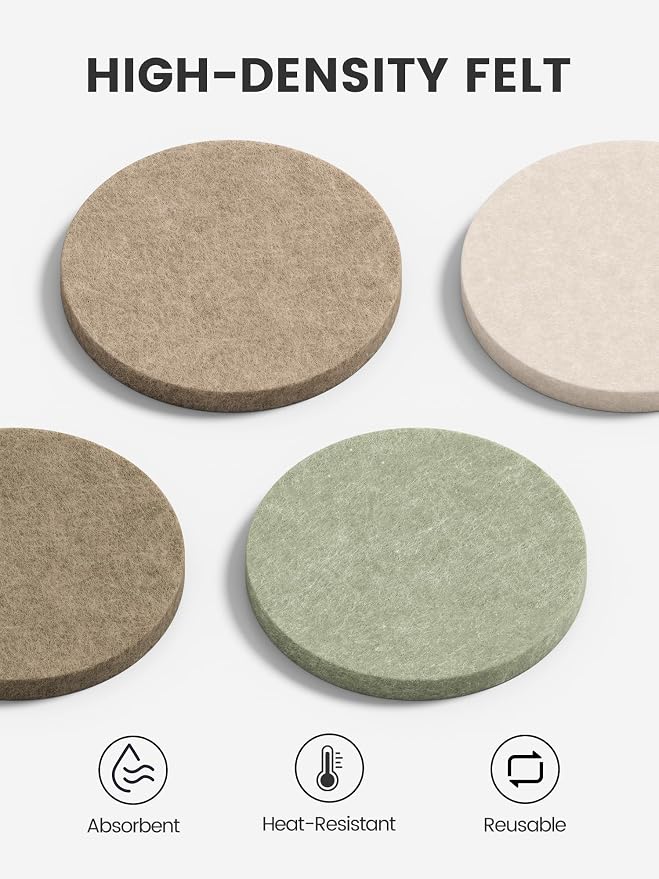 Fluxynara Felt Coasters with Holder, Linen Dusk | Round Felt Coasters, - Image 3