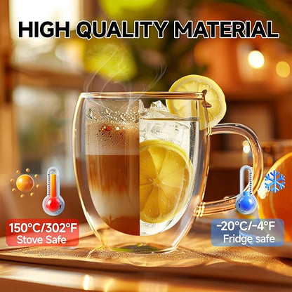 8 Ounces Set of 4 Double Walled Glass Coffee Mugs - Image 2