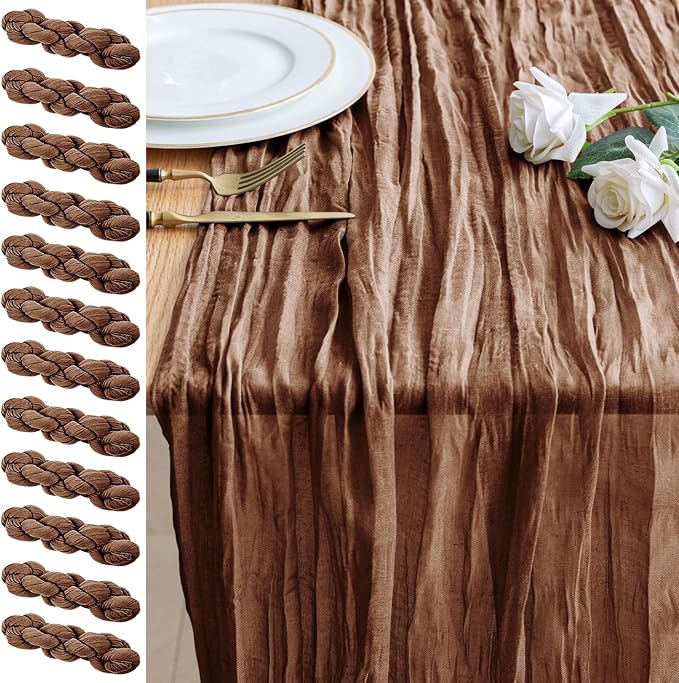 Cheesecloth Table Runner 10FT 12Pcs Brown Boho Gauze Rustic Sheer Runners | by Xiomot