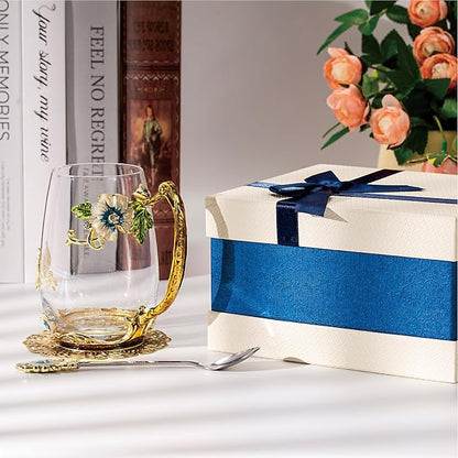 Flower Tea Cup, Butterfly Daisy Glass Fancy Coffee Mug - Image 3