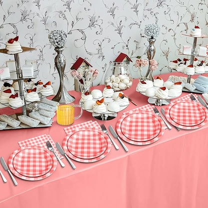 180Pcs Red Gingham Party Supplies Paper Plates and Napkins Serve 60 | - Image 7