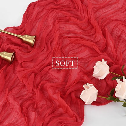 Red 6 Pieces 35 x 120 Inches Long Cheesecloth Table Runner Gauze Fabric 10Ft - Image 4